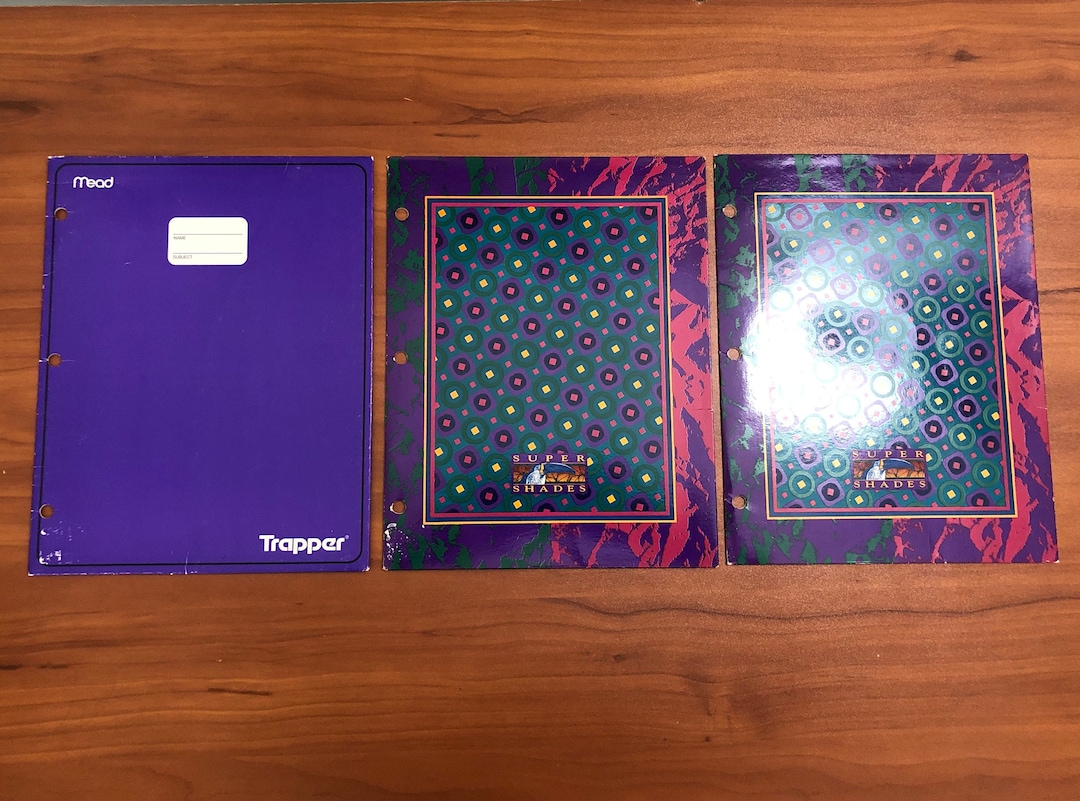 90's Mead Paper Folders 3 Ring Binder Purple Green 1996 Trapper Keeper