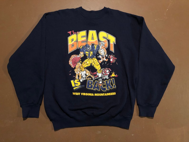 XL 90/'s West Virginia University men/'s sweatshirt vintage crewneck blue gold white 1990/'s Tultex Mountaineers