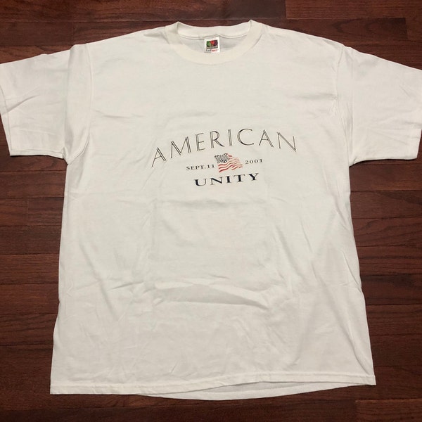 XL 2001 American Unity T shirt men's white red blue September 11 11th American Flag USA United States vintage early 2000's E