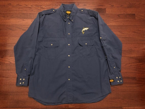 XL Vintage Woolrich Classic Button Down Fishing Shirt Blue Fly Fisherman  Salmon E 