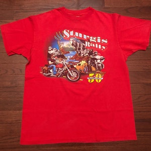 Large 1990 Harley Davidson Motorcycles Sturgis South Dakota T shirt red men&#39;s 50th Annual Black Hills Rally vintage 90&#39;s E