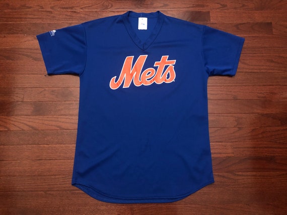 Large 90's New York Mets Baseball Jersey Blue Orange White 