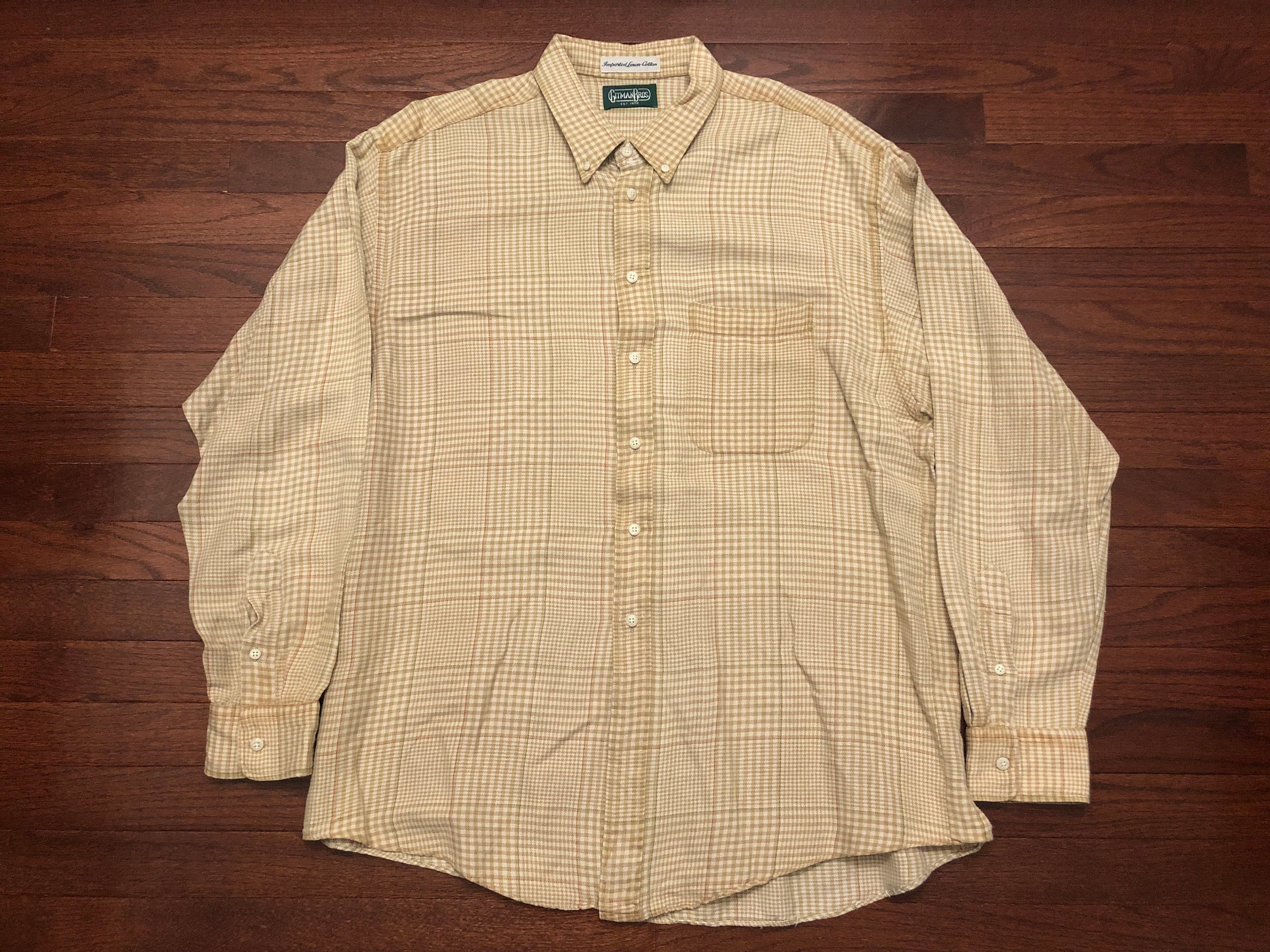 Gitman Bros, XL 90's Gitman Bros. button down shirt men's beige red plaid vintage 1990's oxford front up