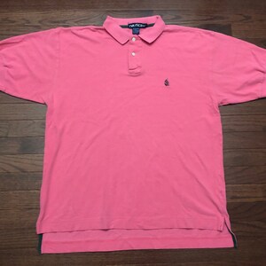 XL 90&#39;s Nautica Sailing men&#39;s vintage polo shirt pink w/ black boat vintage 1990&#39;s sailboat golf E