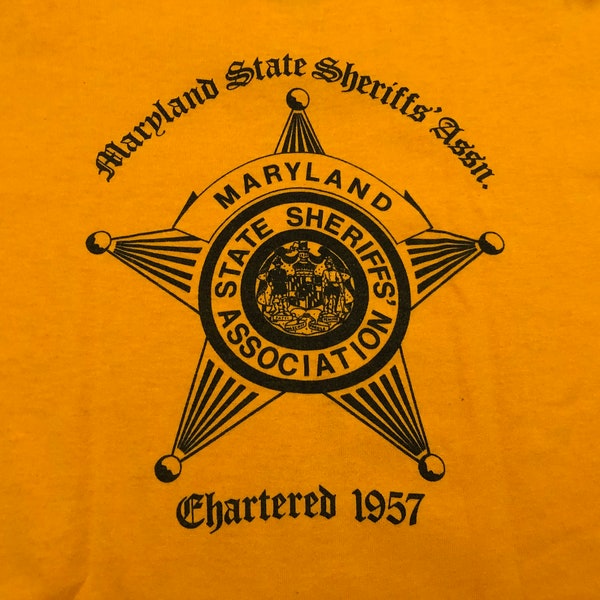 Large 90's Maryland State Sheriff's Assoc. men's T shirt vintage 1990's Screen Stars Best yellow black E