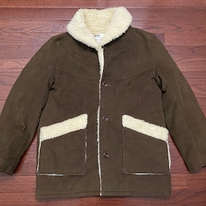Size 14 Small 70&#39;s Montgomery Ward Custom Outerwear corduroy coat men&#39;s brown beige vintage 1970&#39;s sherpa lined jacket E