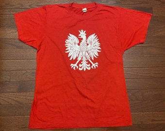 Large 80's Poland T shirt red white Polish Coat of Arms vintage 1980's Screen Stars E