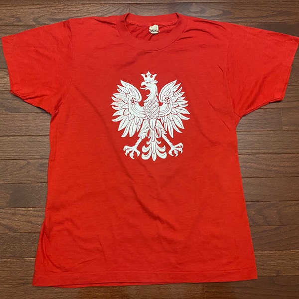 Large 80's Poland T shirt red white Polish Coat of Arms vintage 1980's Screen Stars E