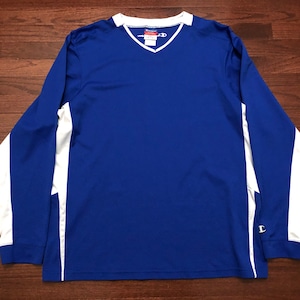 XL 90&#39;s Champion jersey l/s shirt men&#39;s blue white vintage 1990&#39;s E