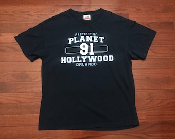 T-shirt Vintage Planet Hollywood Orlando – Années 90, Noir, Taille XXL/2XL, Occasion Bon état
