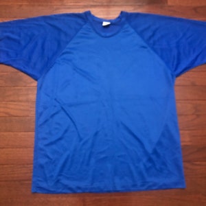Large 70&#39;s Champion air-knit T shirt jersey men&#39;s blue vintage 1970&#39;s football practice lacrosse E