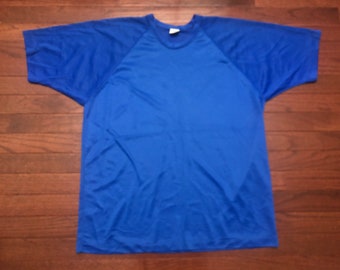 Vintage 1970s Champion Jersey T-shirt - Navy Blue Yellow Velvet