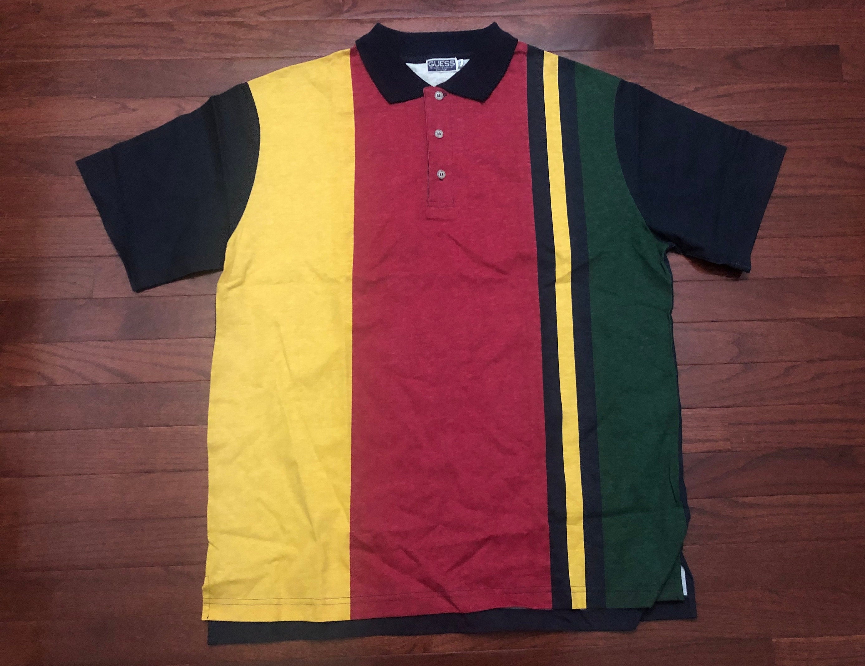 NEW XL 90's Guess Jeans Polo Shirt Men's Red Dark Blue NEW XL 90's Guess Jeans Polo Shirt Men's Red Dark Blue
