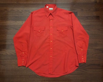 Large 80's Sears Western Wear pearl snap shirt red vintage 1980's collar ranch rancher cowboy button up E