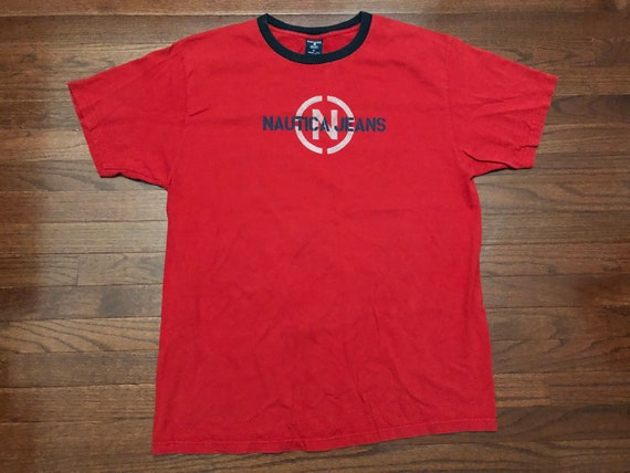 XL 90's Nautica Jeans Company T shirt men's red b… - image 1
