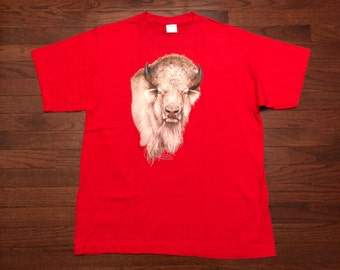 XL 1996 Catawba's Best Buffalo Bison T shirt men's vintage 1990's red beige brown 90's Impulse Wear single stitch E