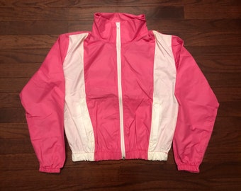 Women's Medium 80's Legg's ladies pullover windbreaker jacket pink white 1980's hose pantyhose E