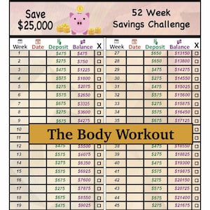 25,000 Savings Challenge, 52 Week Savings Tracker, Savings Challenge Printable