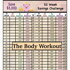5000 Savings Challenge, Savings Tracker Printable