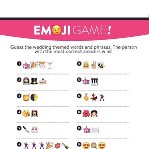 Emoji Bridal Game, Wedding Shower Game