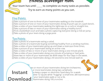 Fitness Scavenger Hunt for Adults, Corporations, High Schools, and Fitness Centers