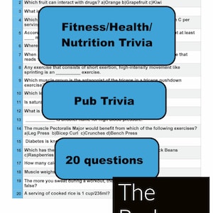 Fitness, Health and Nutrition Trivia, Fun and Games, Pub Trivia, Fitness Quiz, Trivia Questions, Party Games, Game Night, Family Night In