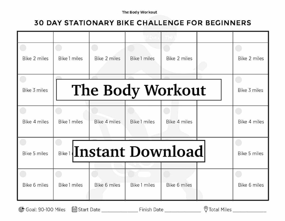 30 Day Stationary Bike Challenge, 100 Rides Challenge, Fitness Program Etsy