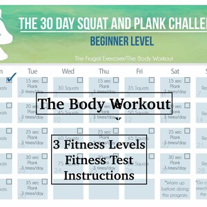 30 Day Squat and Plank Challenge, Three Levels: Beginner, Intermediate and Advanced.