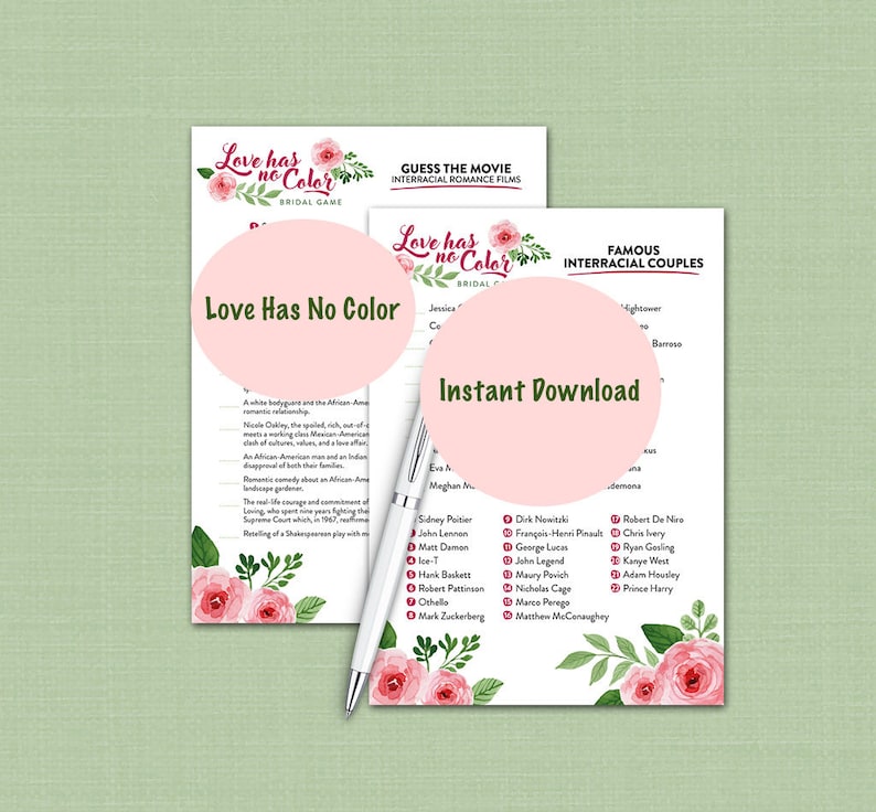 Interracial Bridal Shower Games Love Has No Color Wedding Etsy