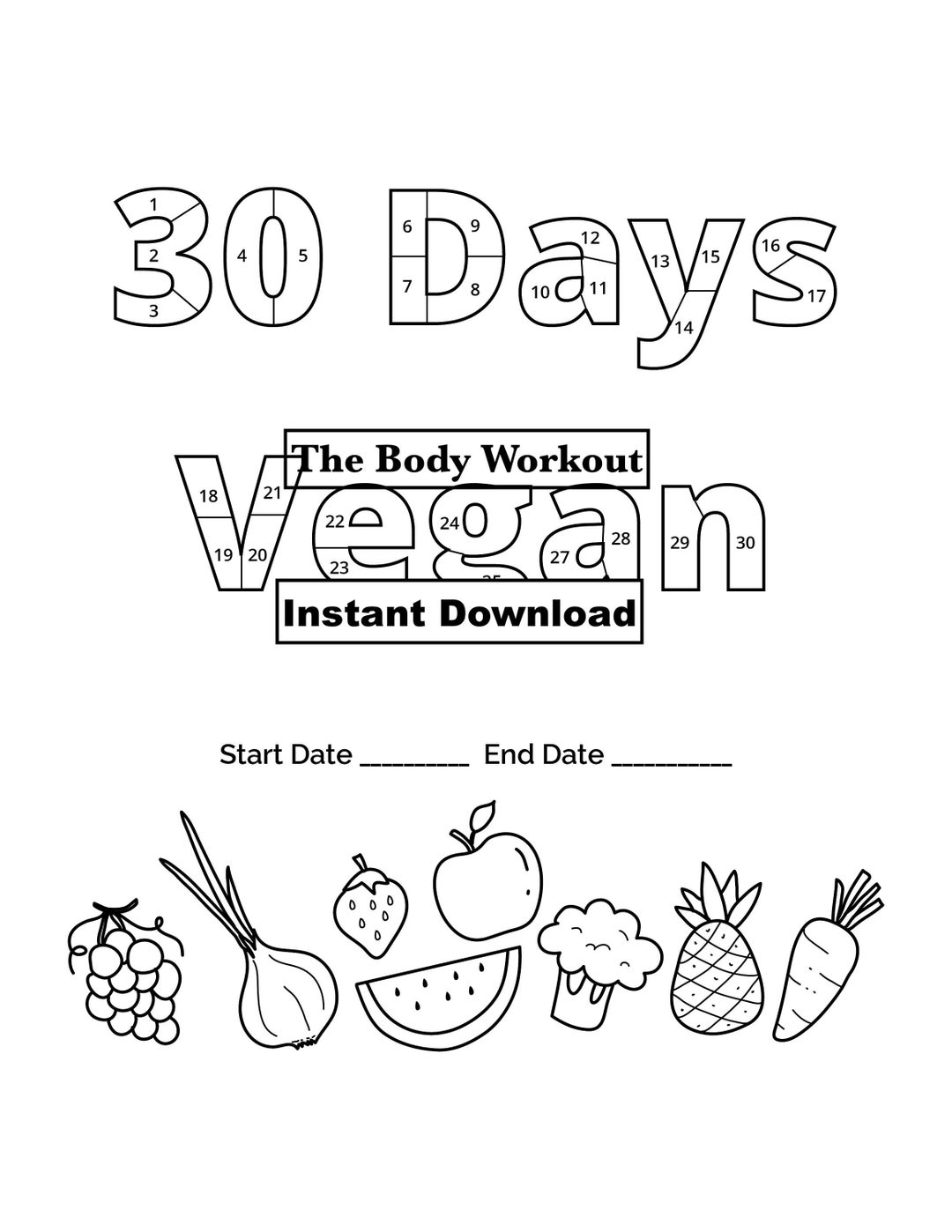 30 Days Vegan Challenge, Vegan Tracker Etsy