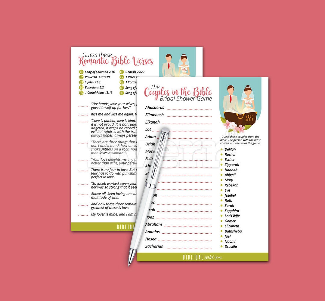 Biblical Bridal Shower Games, Couples of the Bible Bridal Shower Games