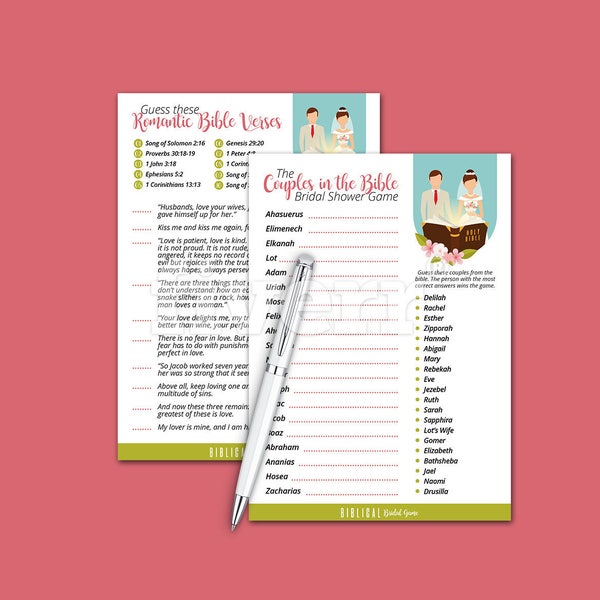 Biblical Bridal Shower Games, Couples Of The Bible Bridal Shower Games, Scriptures for Wedding Shower, Romantic Bible Verses