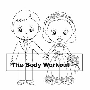 Activités de mariage pour enfants, coloriage pour couple interracial image 1