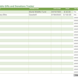Fillable Donation Tracker, Charity Tracker