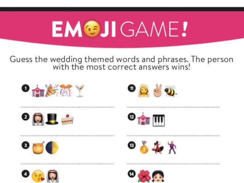 Wedding Emoji Game Wedding Shower Game Hen Party Pictionary Etsy