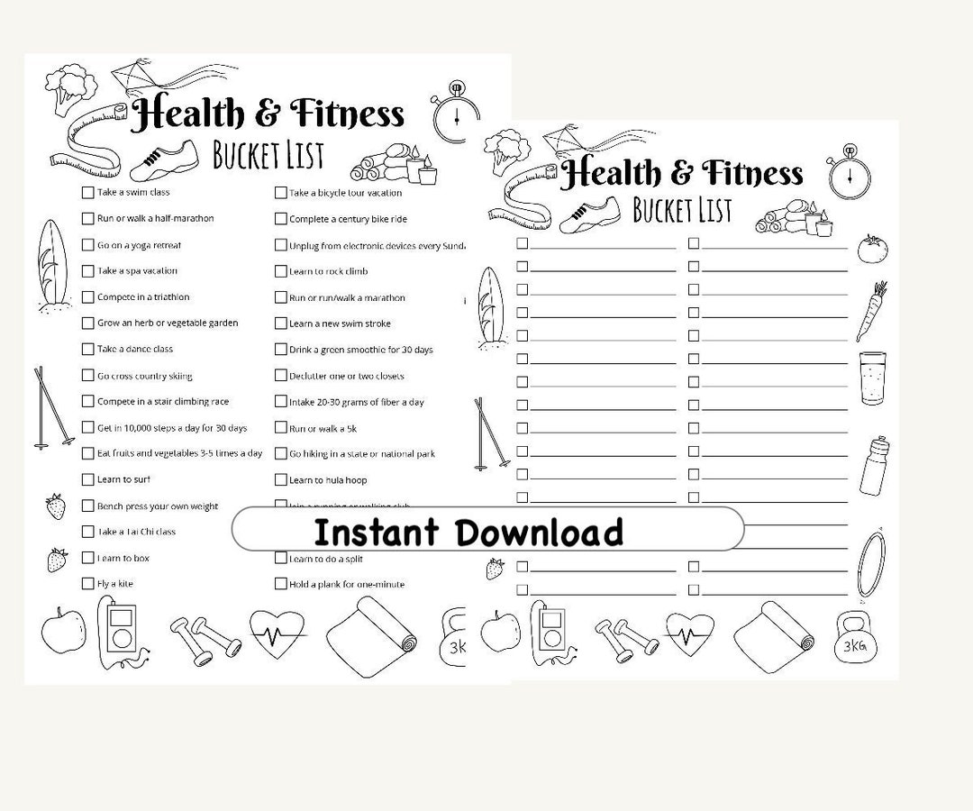 Health and Fitness Bucket List Etsy