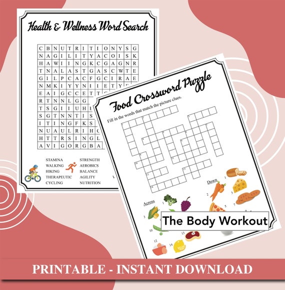 Senior citizen games, health crossword game, health word search