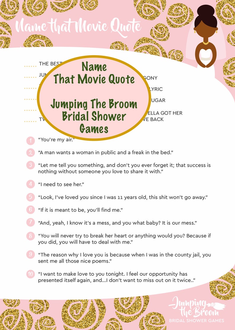 Jumping The Broom Bridal Movie Quote Game African American Etsy