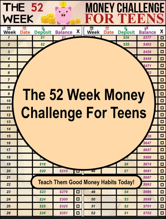 The 52 7 days Cash Issue For Youngsters, Fresh Several years Alternative, Discounts Designing, Personal savings Tracker, Economic Designing, 52 7 days Price savings Tracker image regarding 52 Week Savings Plan Printable titled The 52 7 days Economic Situation For Young people, Contemporary Yrs Option, Financial savings Creating, Discounts Tracker, Economic Developing, 52 7 days Price savings Tracker