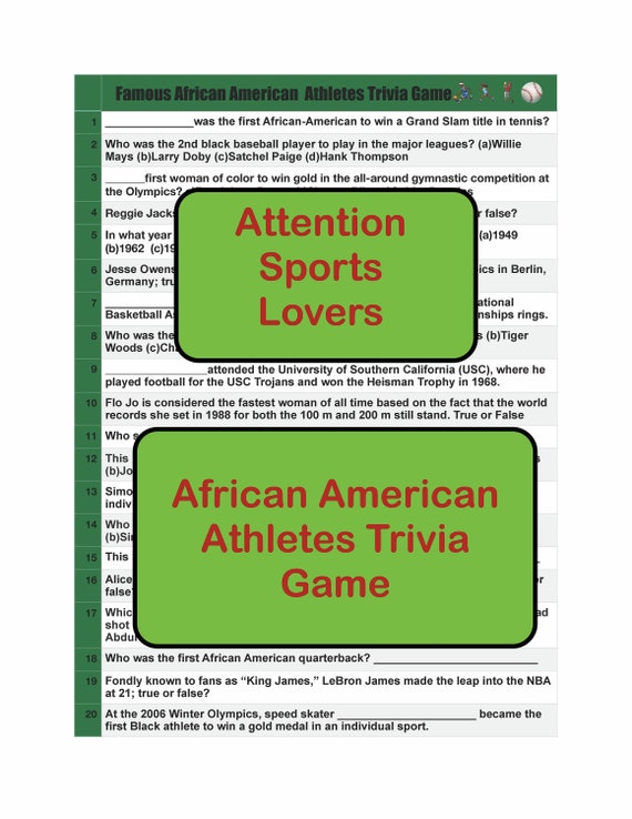 Black History Month Trivia Questions And Answers Printable