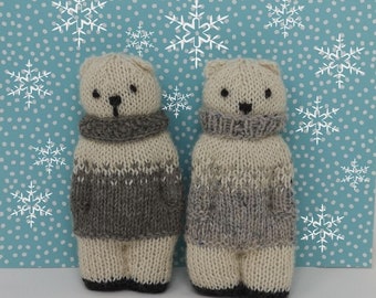 Hand knit bear doll Winter time friend Pocket friend