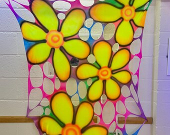 UV-Reactive Cartoon Daisy Trippy Wall Hanging, Psychedelic Event Decorations, Neon Psy Floral Wedding Decor, Daisy Theme Party, Gifts For Dj