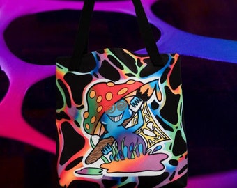 Bolsa de mano con forma de hongo, bolsa de lona hippie, accesorios hippies alucinantes, bolsa de supermercado reutilizable, bolsas de colores, regalos para fumetas, regalos hippies.