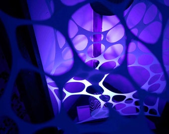 x2 UV white decor (blue glow) twin set, bundle discount, trippy wall hanging, UV tapestry, blacklight art, event styling, party planner.