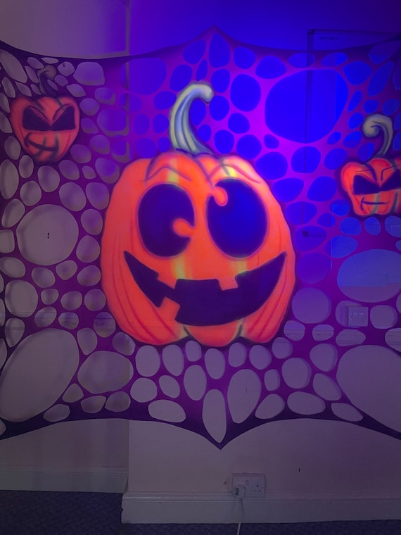 Stretchy UV Halloween Pumpkin Wall Art, UV Decor, Halloween Decor, Neon Spooky Props, Trippy Bedroom Decor, Event Decorations, Pumpkin Art.
