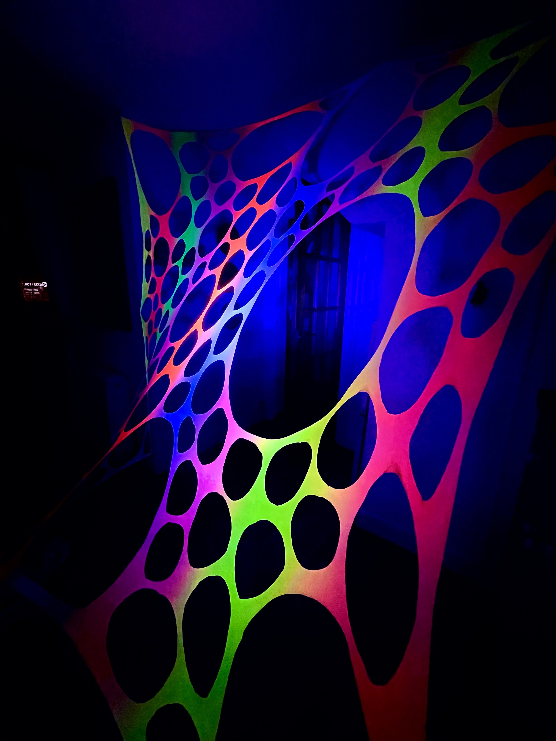UV Geometric Ceiling Canopy, Stretch Decor,uv Decor, Black Light Tapestry, Glow  in the Dark Decorations, Event Planner, Trippy Wall Hanging. 