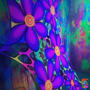 UV-Reactive Cartoon Daisy Trippy Wall Hanging, Psychedelic Event Decorations, Neon Psy Floral Wedding Decor, Daisy Theme Party, Gifts For Dj