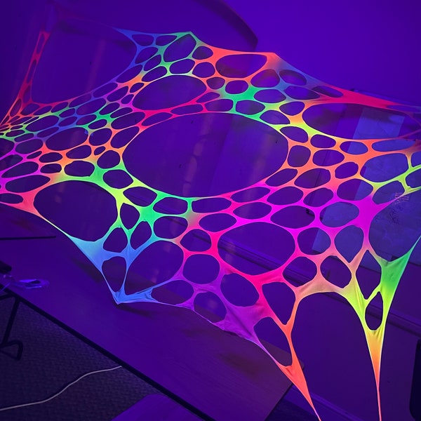 UV rainbow event decor, psychedelic decor, trippy wall hanging, black light tapestry, UV backdrop, neon canopy, unique gift, event planner