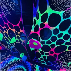 Rainbow Halloween Decorations, Cobweb Decor, Rainbow Party, Sensory Room Decor, Neon Party, Blacklight Party, Trippy Tapestry, Gifts for DJs