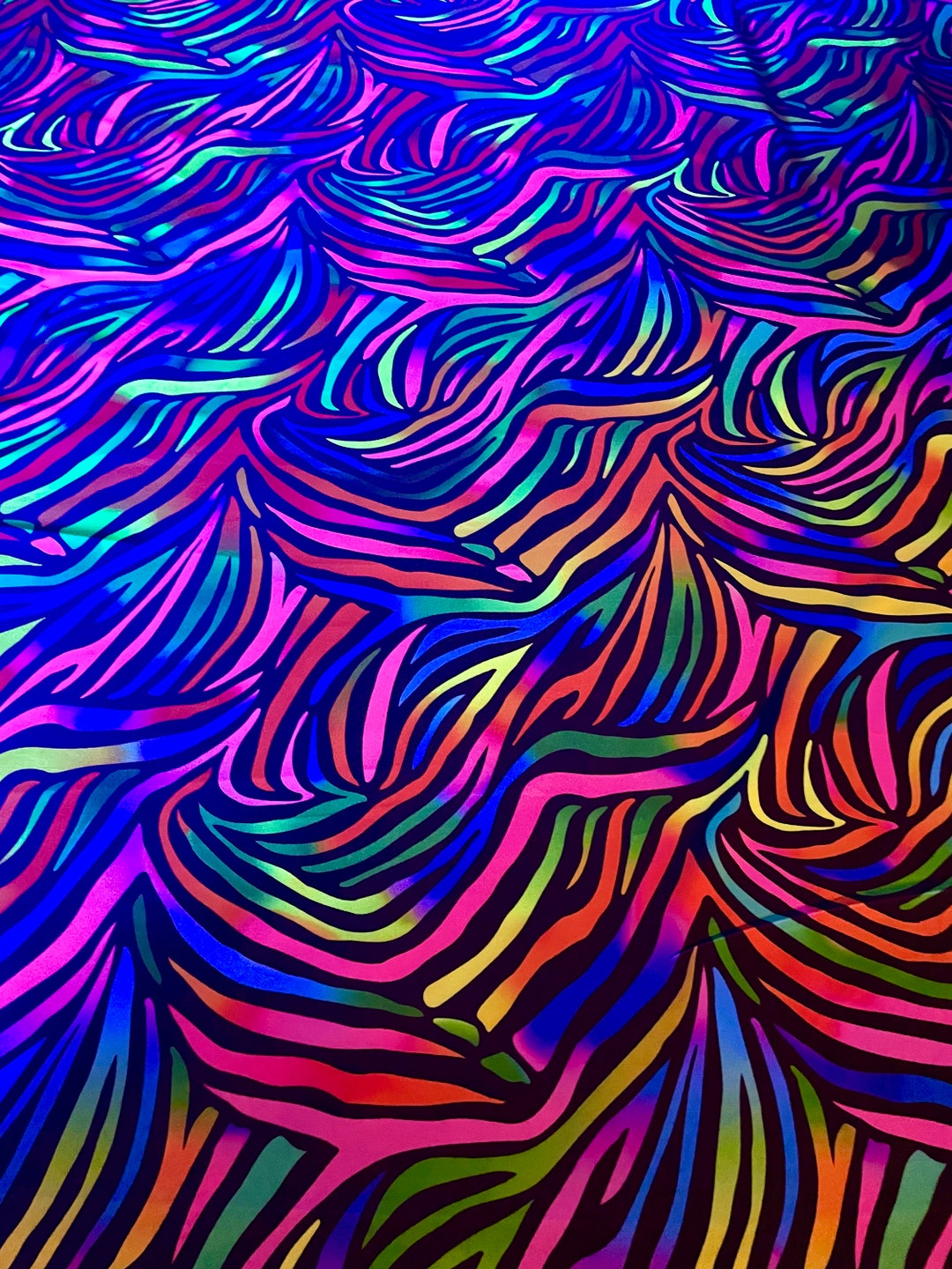 UV Rainbow Zebra Print Material, Stretchy Spandex Trippy Material